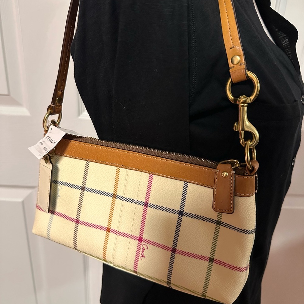 Coach Women's Beige and Blue Plaid Shoulder Bag - Picture 4 of 11
